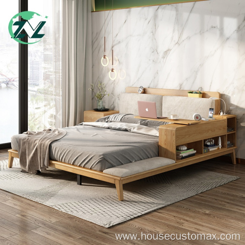 Wood Bedroom Furniture USB Storage Space Multifunctional Bed